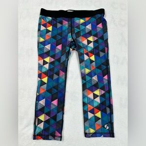 Soffe Dri Low Rise Capri Leggings Juniors Medium Multicolor Geometric Print